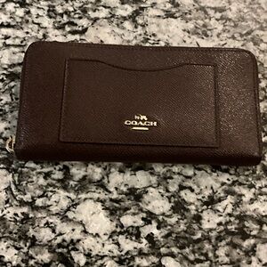 Coach Dark Brown Leather Zip Wallet